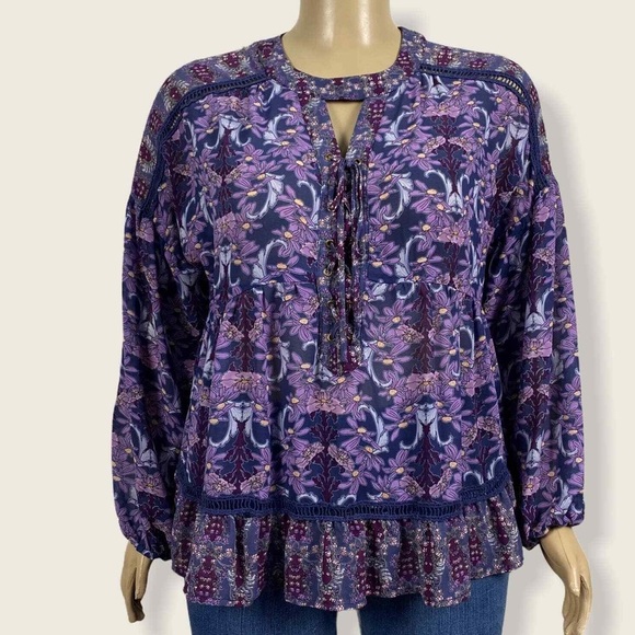 Xhilaration Floral Long Sleeve Peplum Boho Top, Size Medium - Picture 11 of 12